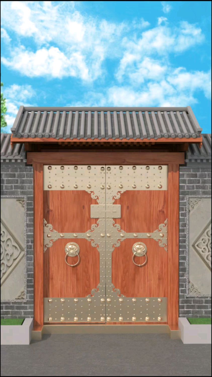 乡村旧房小院改造仿古中式大门为美乡村增添了靓丽的风景