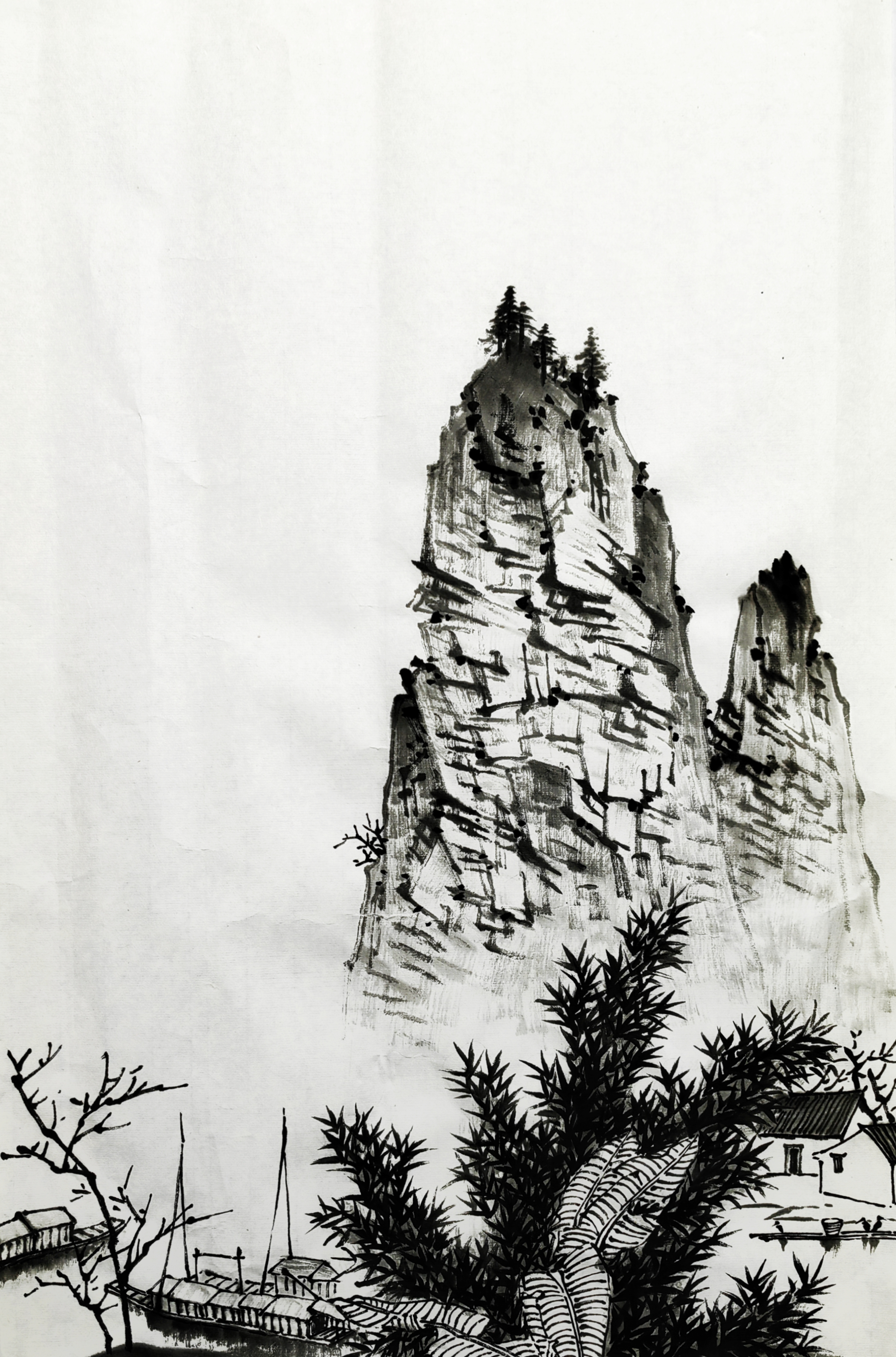 漓江山水专栏第十二课临摹图 山石勾皴法