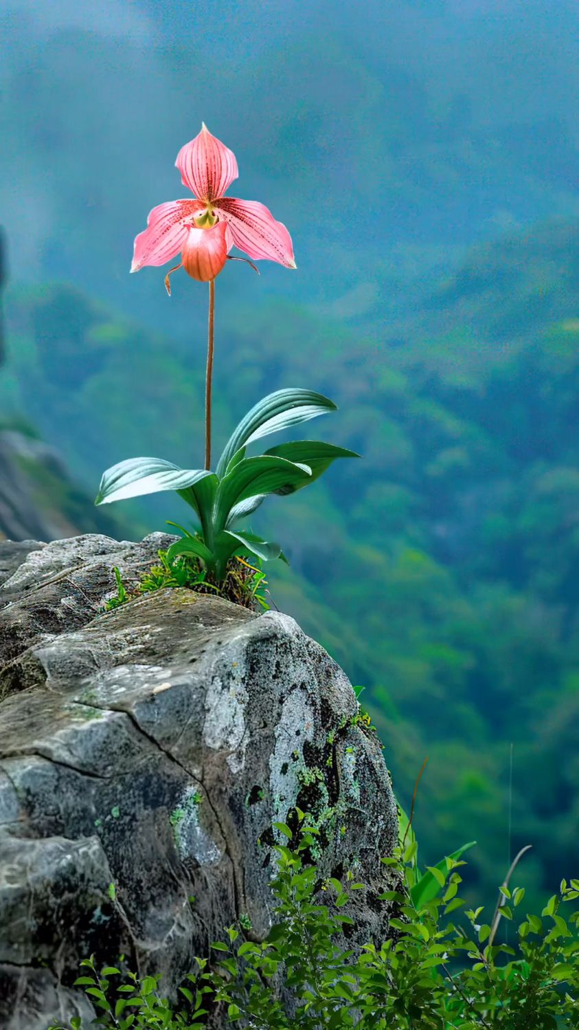一枝独秀石逢中 花开一朵独自红 孤芳自赏山半空 自生自灭春秋冬