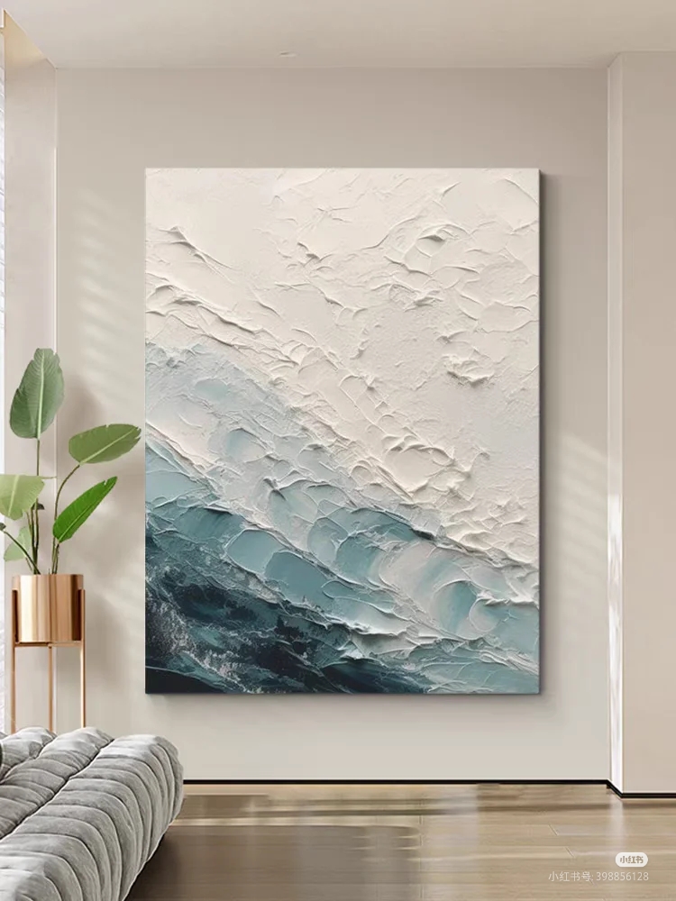 家大业大手绘油画客厅肌理抽象画玄关过道装饰画餐厅挂画绿色叶子