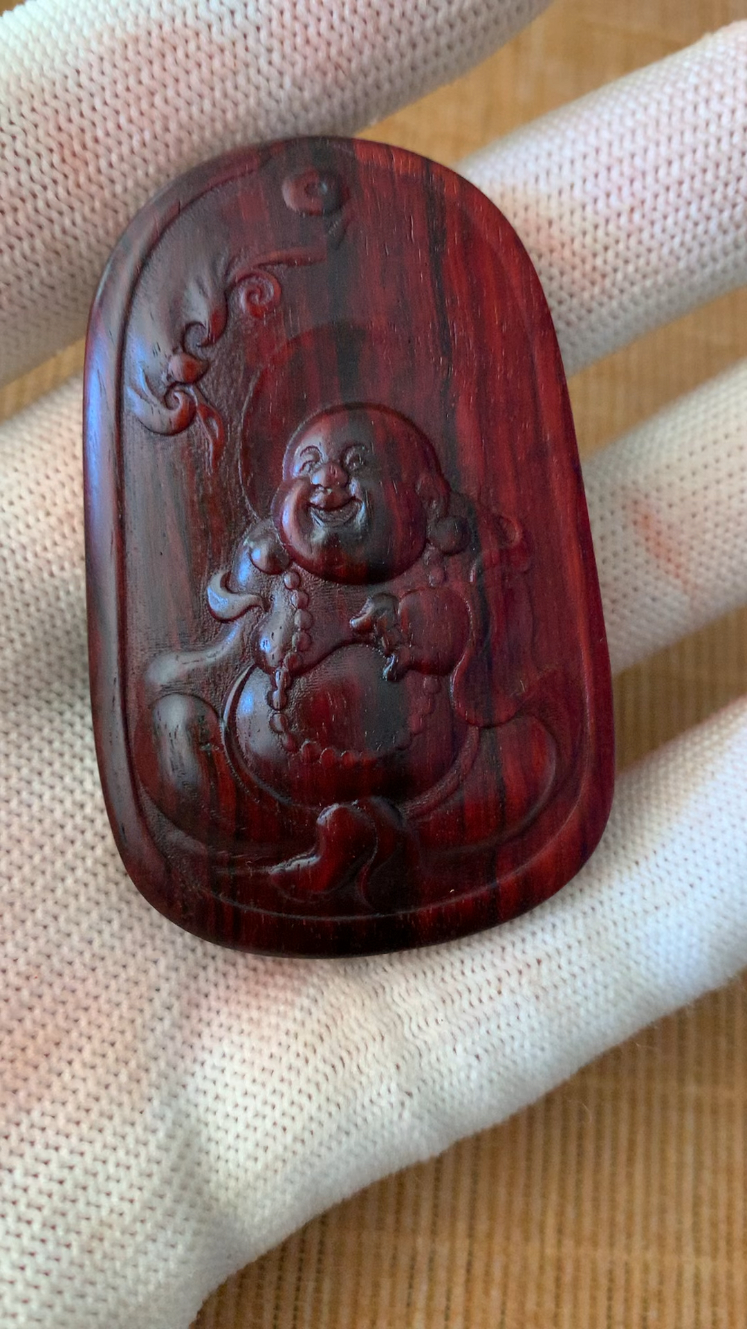 保真印度小叶紫檀(弥勒佛)双面雕刻平安无事牌车挂吊牌