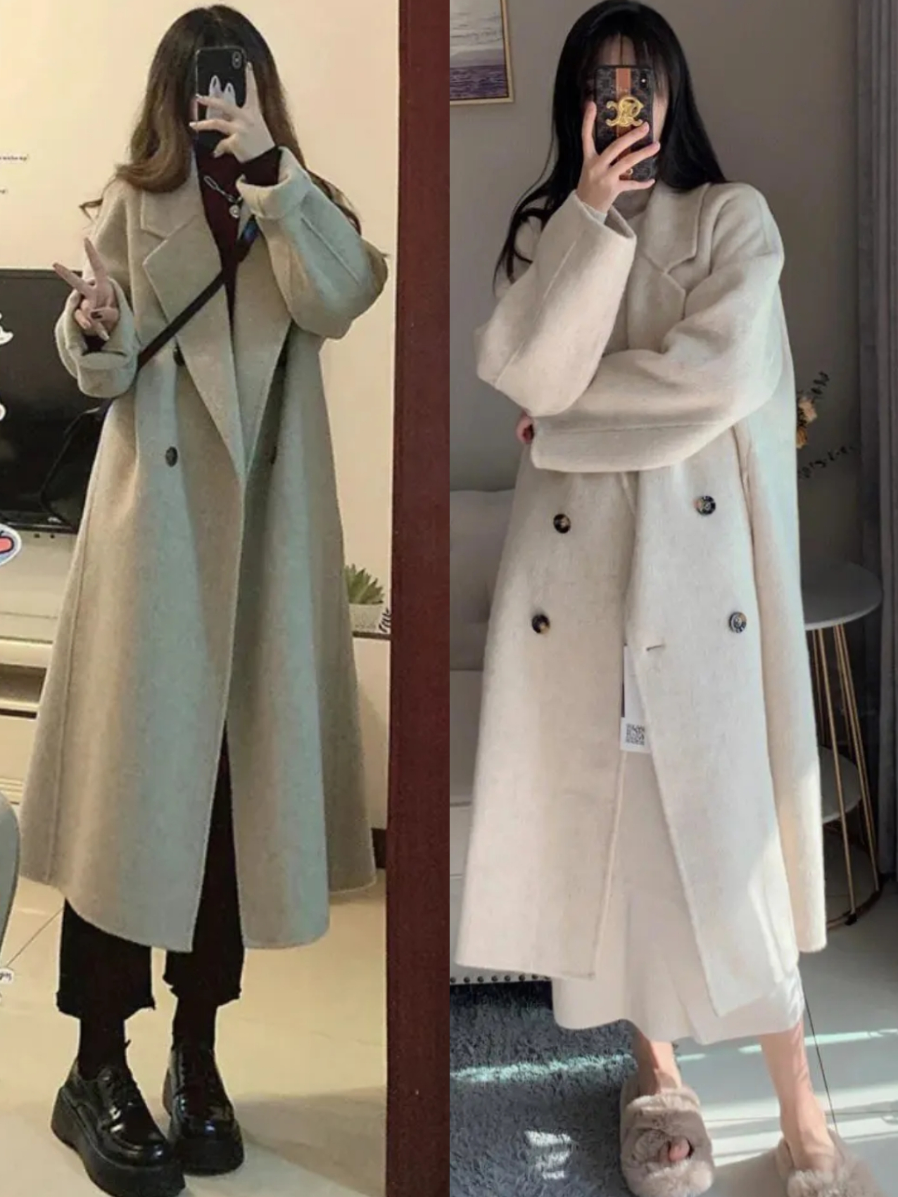 直筒或微喇的牛仔裤能够很好地修饰腿型,和长款大衣搭配起来,会有一种
