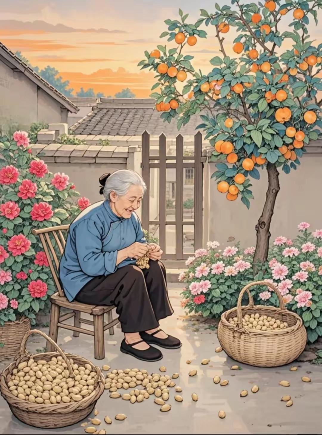 乡愁记忆|奶奶坐小院剥花生