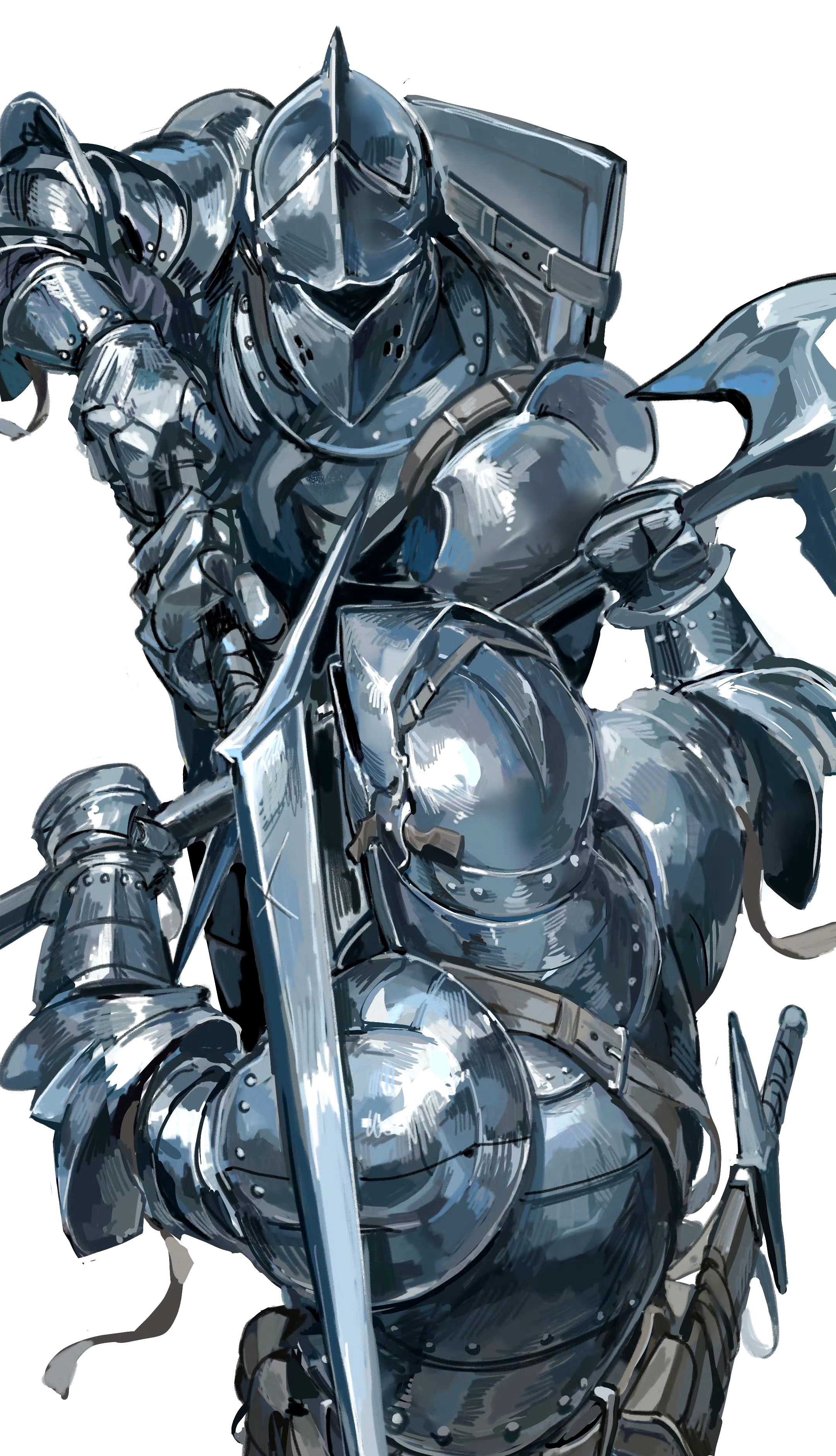 画师m7绘制的一组骑士插画作品,盔甲的刻画十分出色,突出了金属的质感