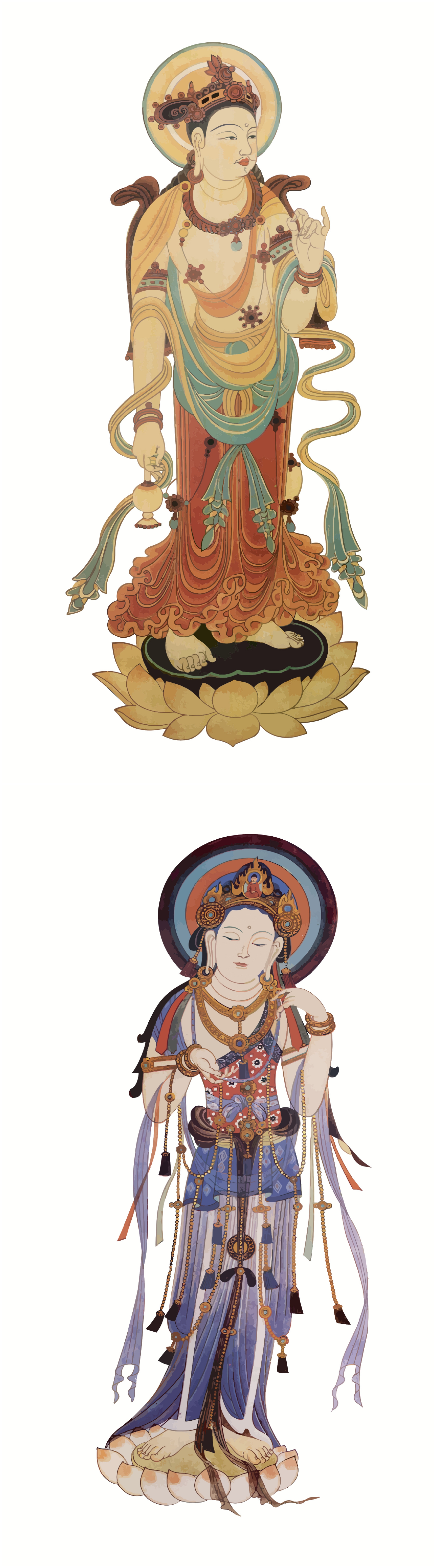 分享一组敦煌壁画菩萨纹样插画作品,敦煌壁画中的菩萨形象,无论是形象