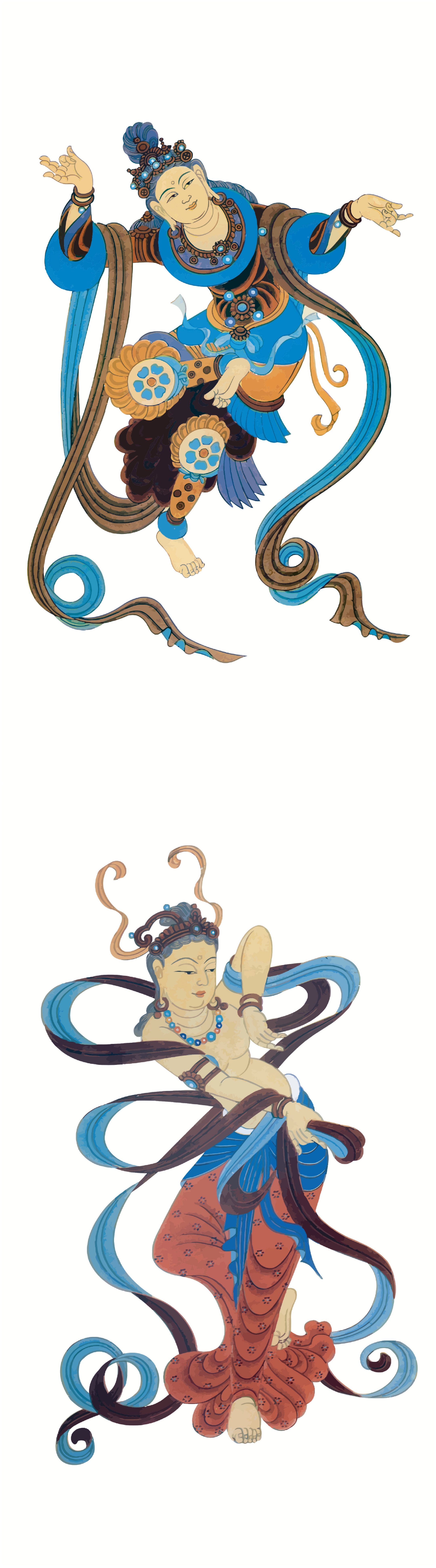 分享一组敦煌壁画菩萨纹样插画作品,敦煌壁画中的菩萨形象,无论是形象