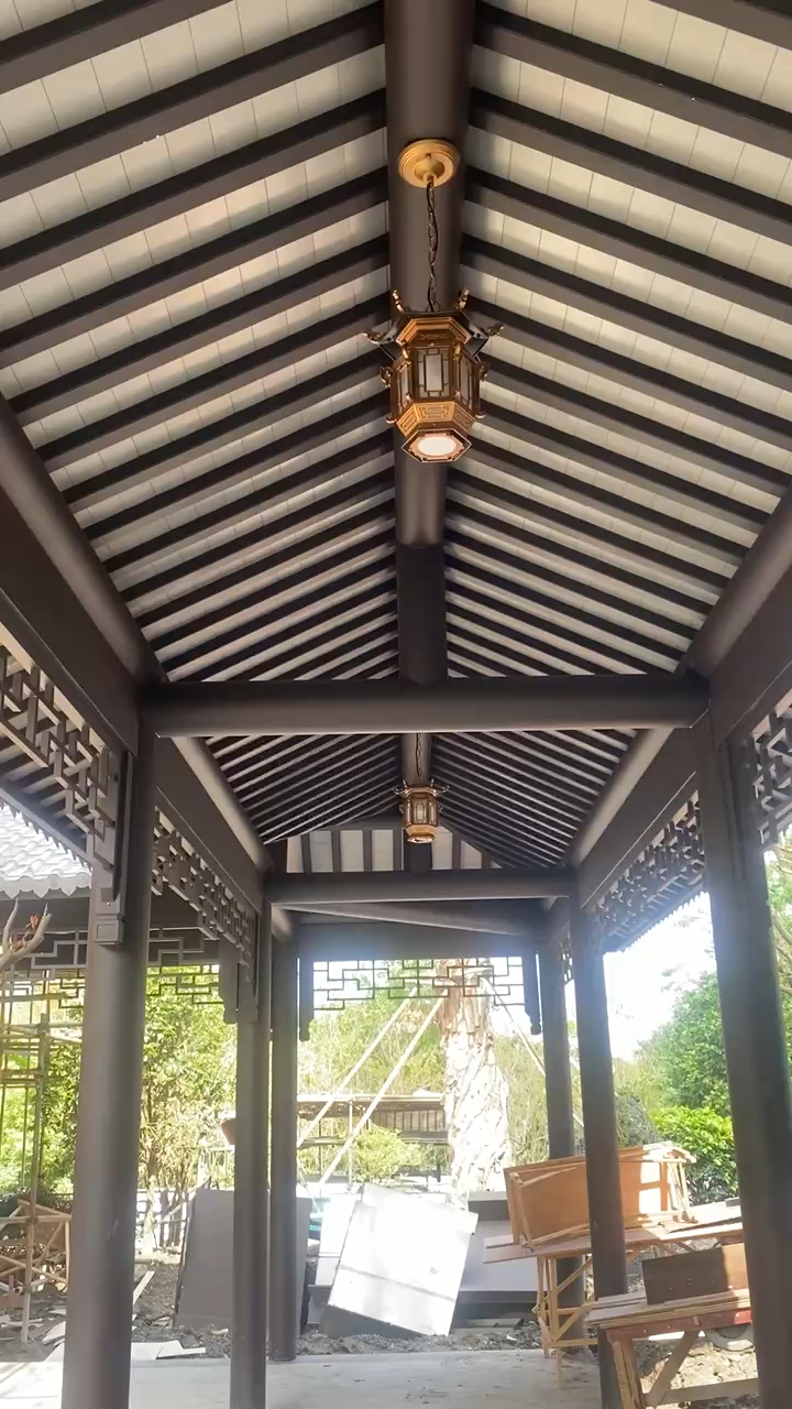 专业打造仿古建筑中式风格铝合金风雨连廊人字顶厂家