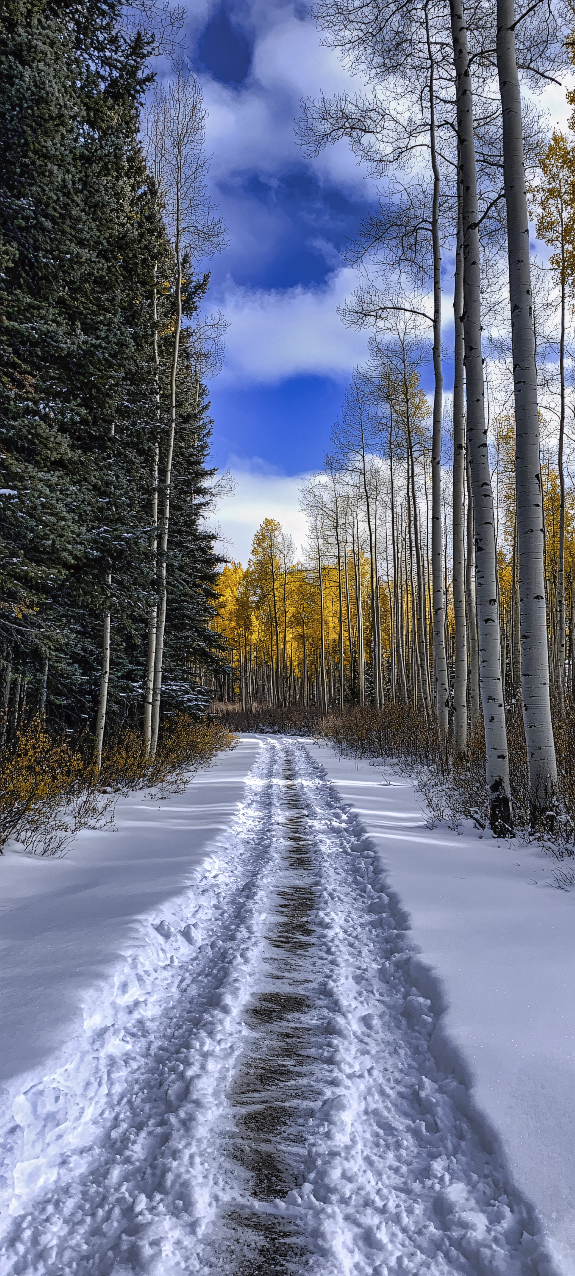 静谧树林中的皑皑雪路. #换壁纸开心