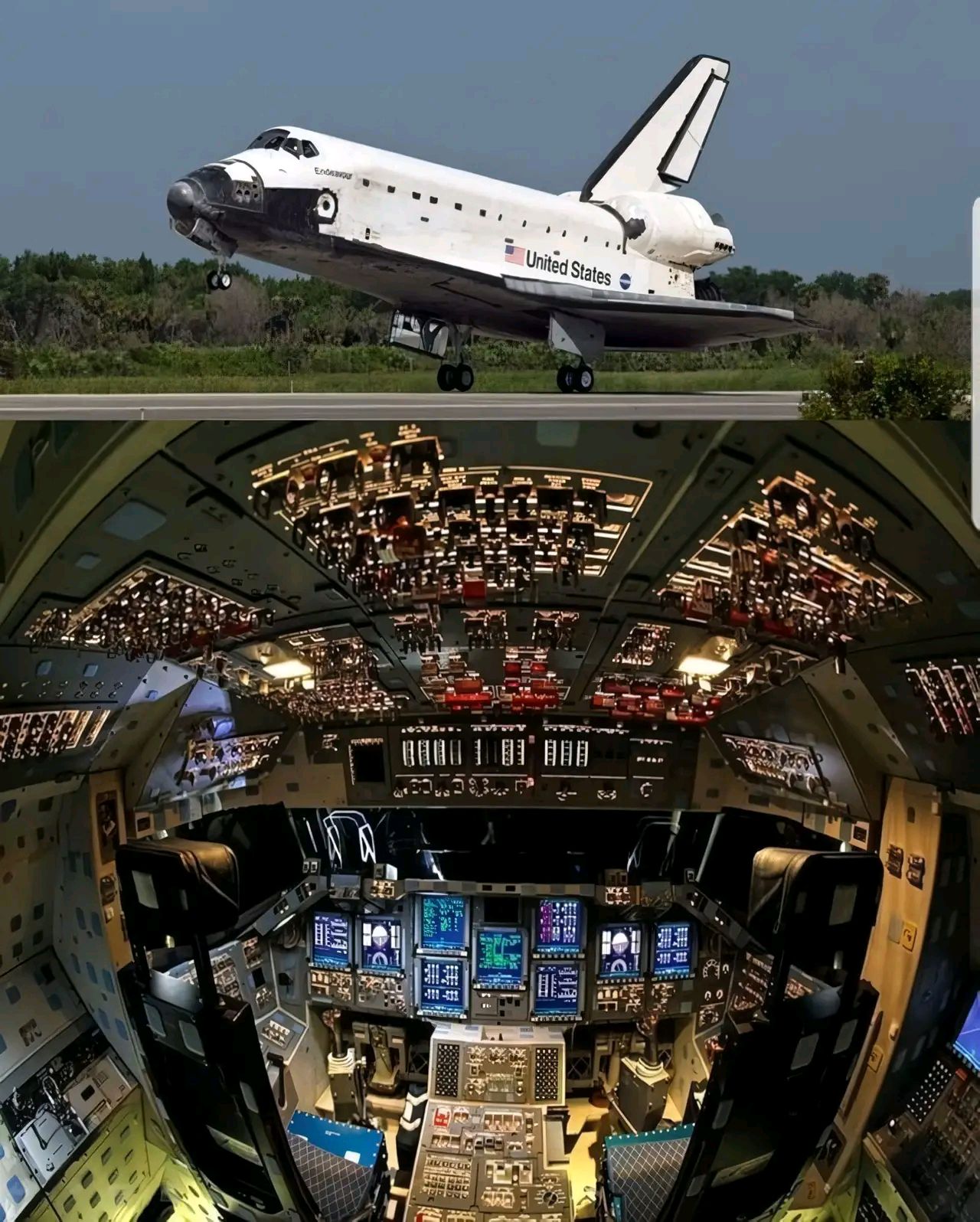 航天飞机驾驶舱的内部照片 the interior of the space shuttle