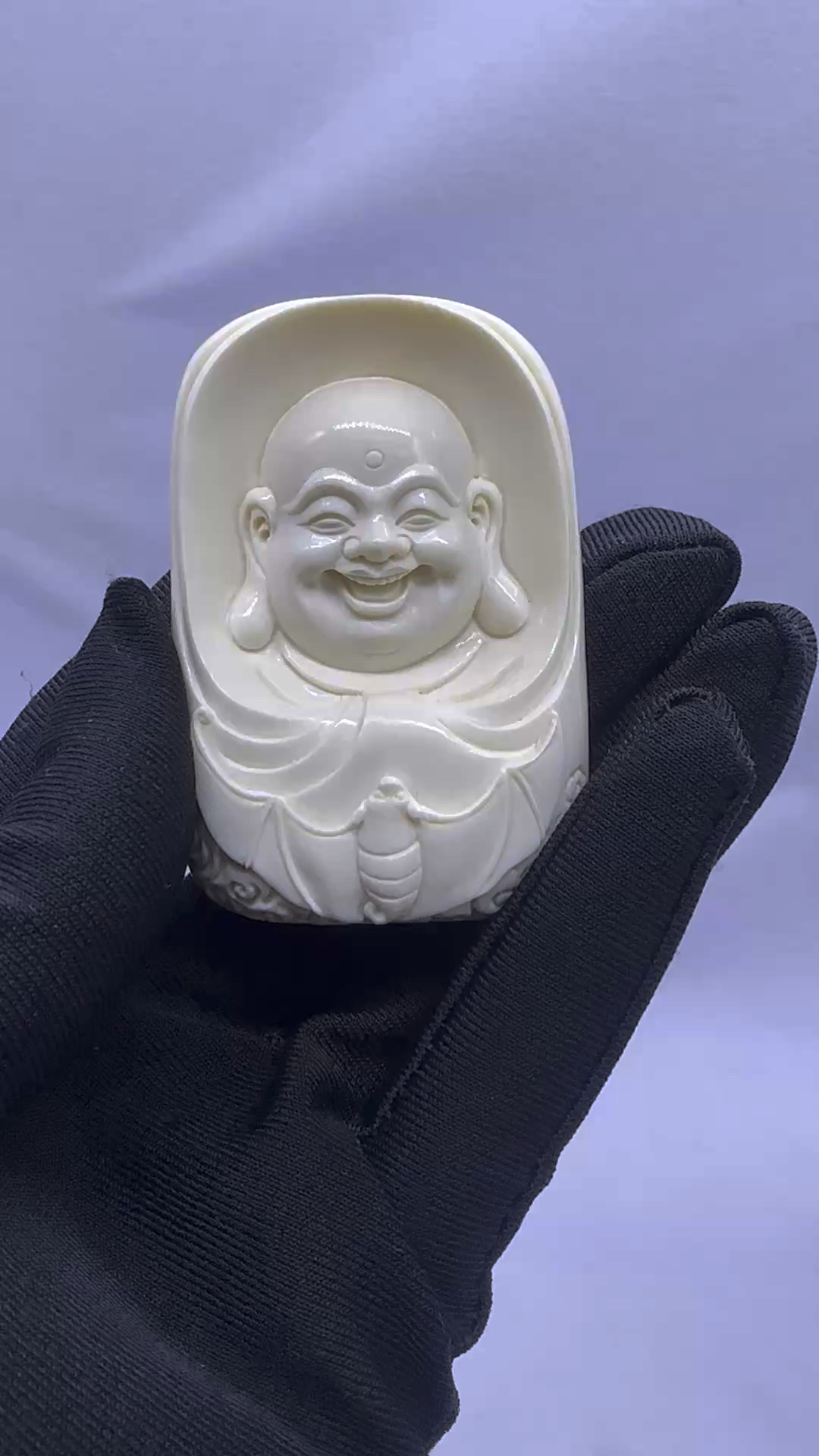 猛犸象牙雕刻笑口弥勒佛牌子