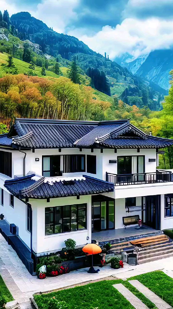 徽派风格园林别墅,庭深院深幽静处,翠影轻缥竹笛声