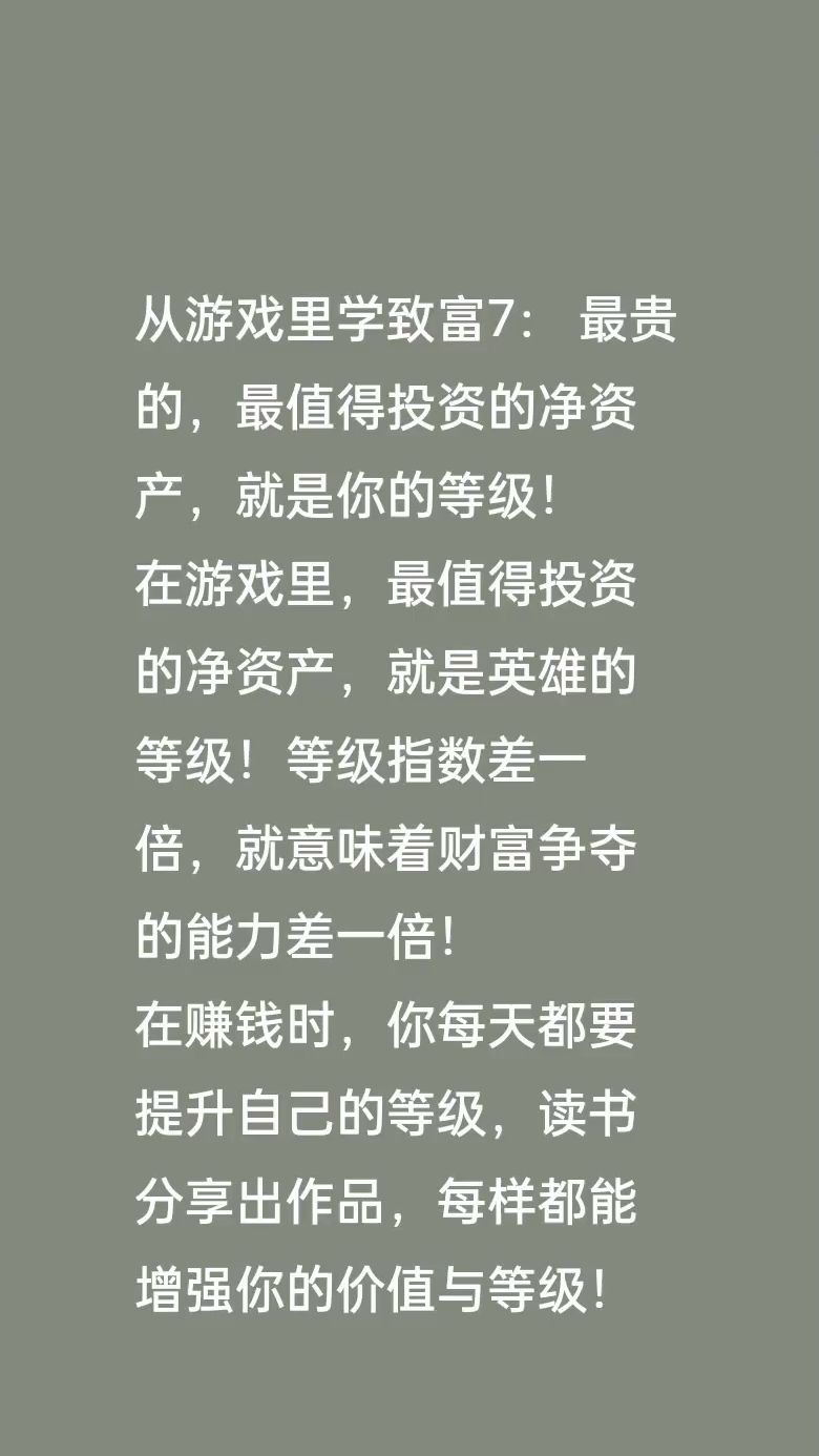 从游戏里学致富7:最贵,最值得投资的净资产?就是你的等级!