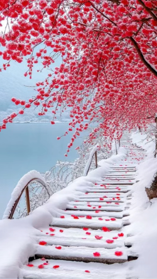 雪花洁白如絮,飘落于幽静的尘世,给人一种宁静之美——向往的雪