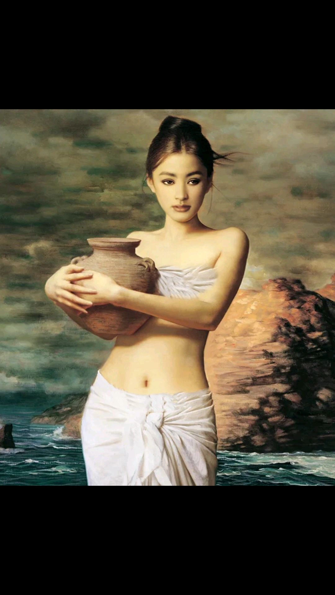 《抱陶少女》是一幅非常著名的油画作品,由画家谢楚余1997年创作