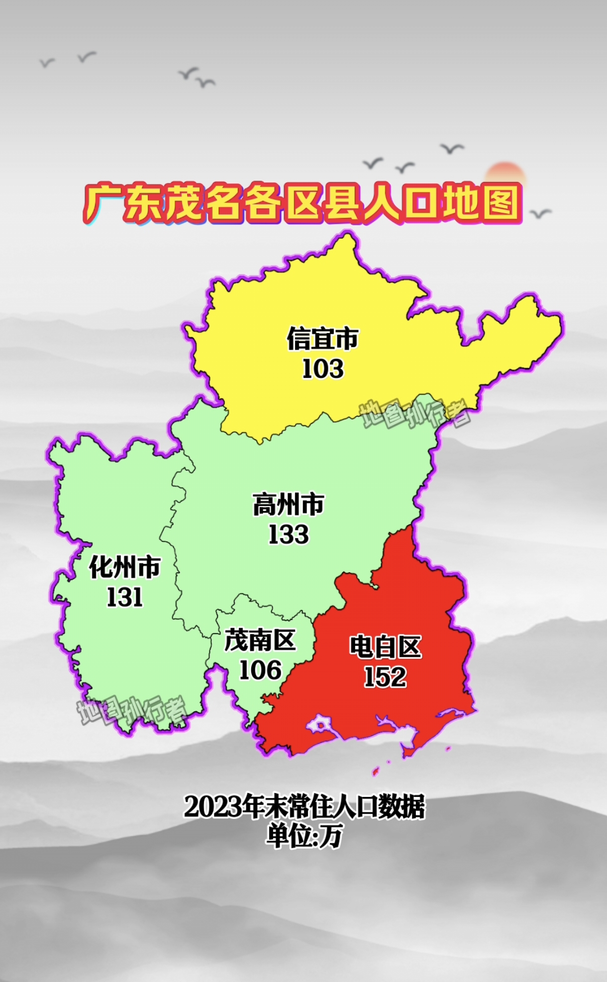 2023年末广东省茂名市各区县人口分布图#茂名# #人口