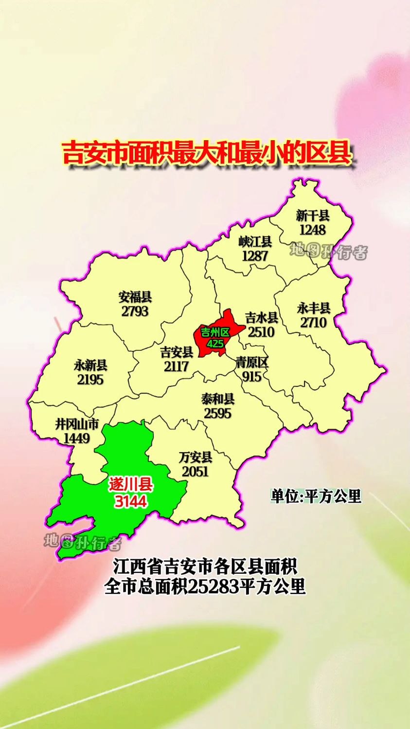 江西省吉安市各区县面积地图