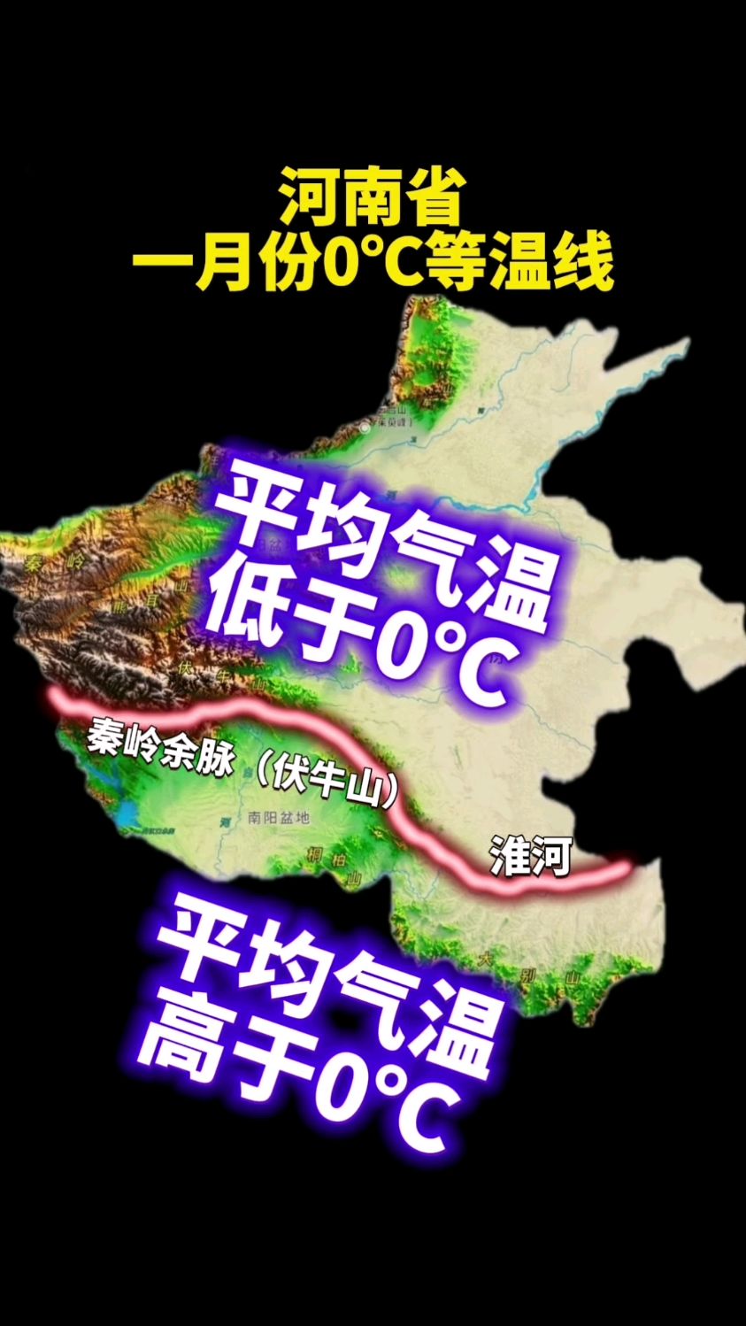 河南省冬季一月份平均气温0度等温线!