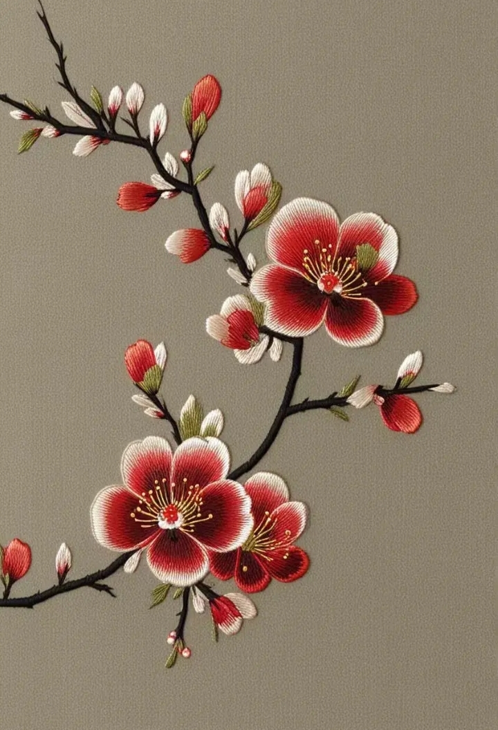 美图分享:寒冬中,那一抹红的刺绣梅花,惊艳了时光