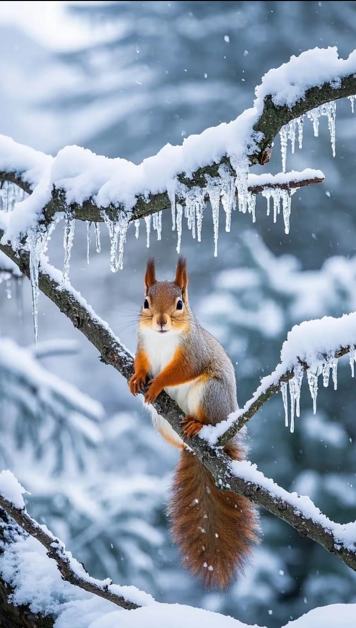 美图分享:冰雪中的松鼠