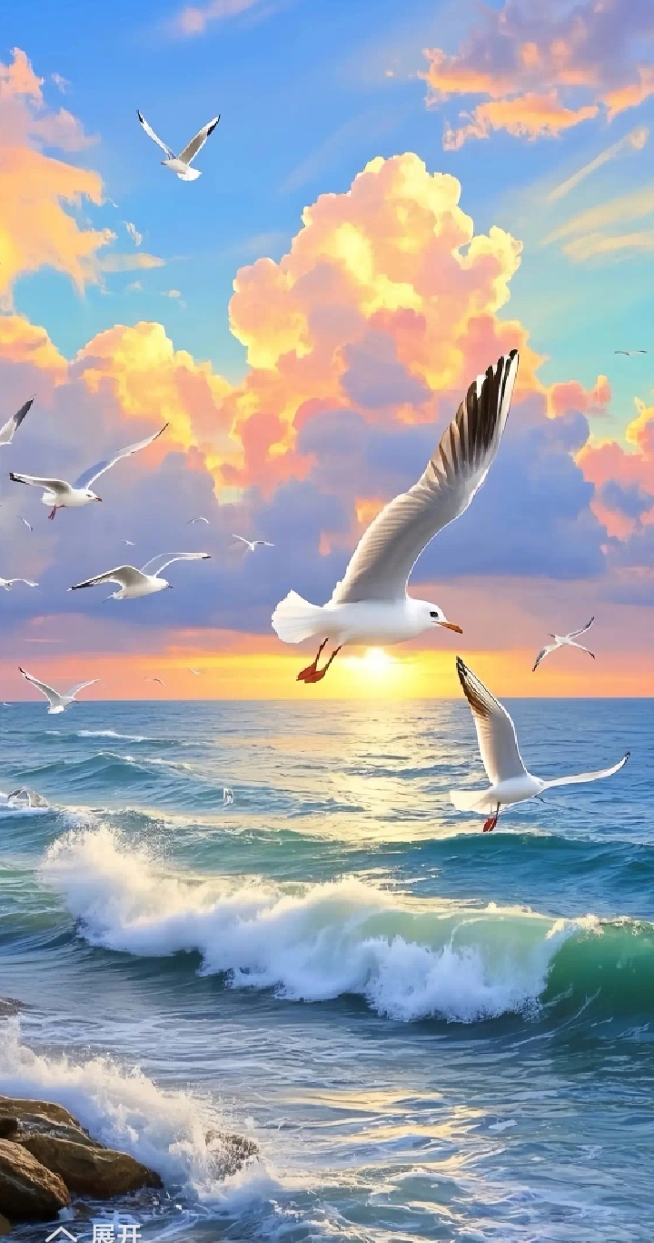 美图分享:海鸥嬉大海
