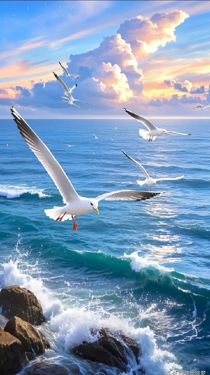 美图分享:海鸥嬉大海