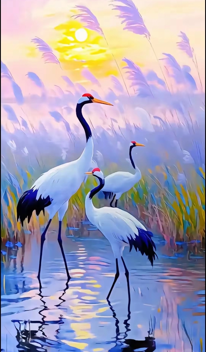 美图分享:夕阳下的仙鹤