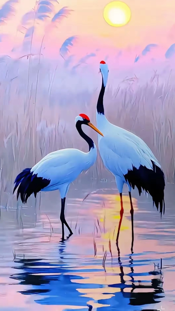 美图分享:夕阳下的仙鹤