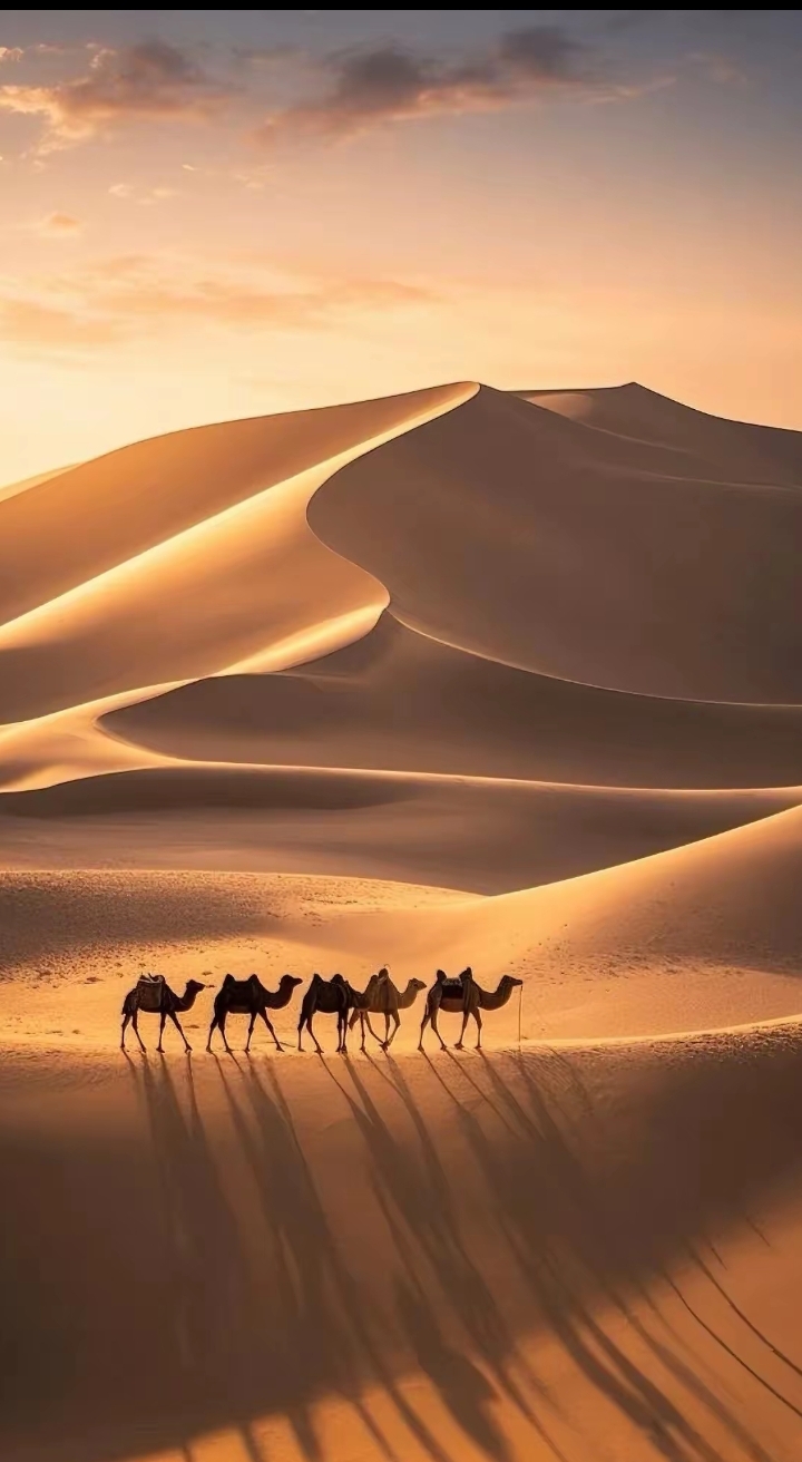 美图分享:夕阳下的莫髙窟驼队