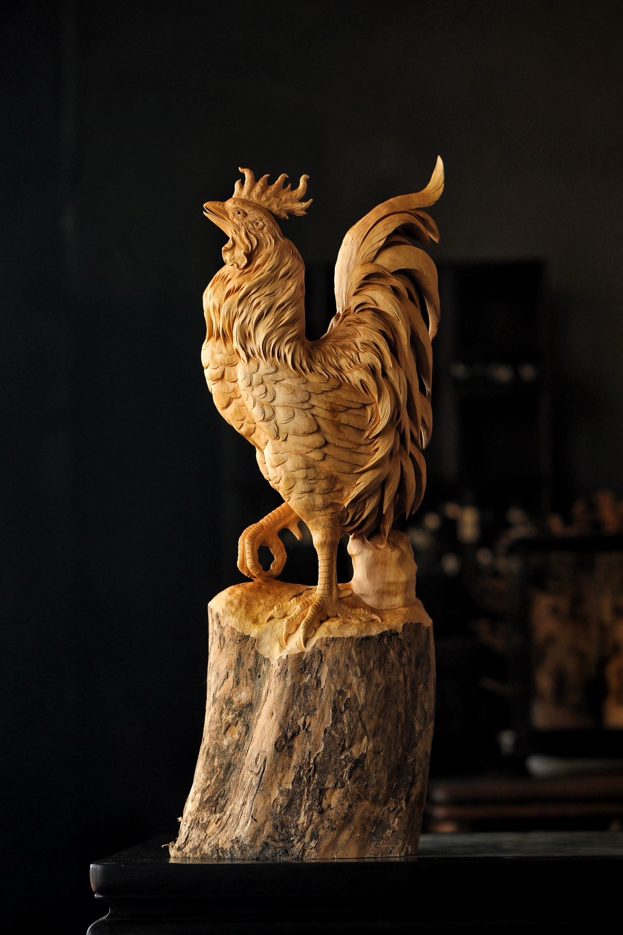规格:26×18×60cm#烟花公鸡雕塑图片木雕鸡图片大全公鸡木雕公Ζ