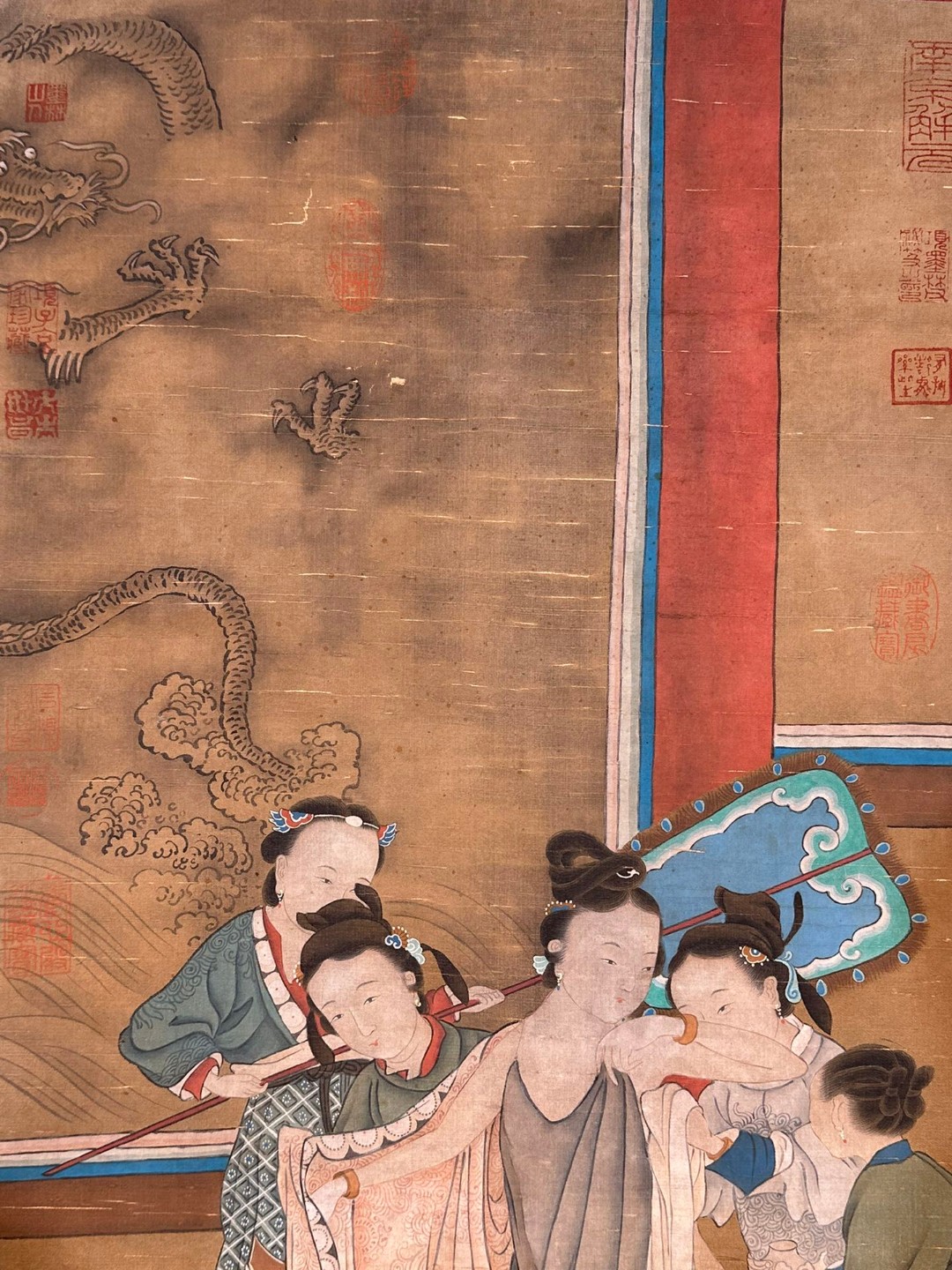 明代-唐寅精品丝绢贵妃出浴图立轴