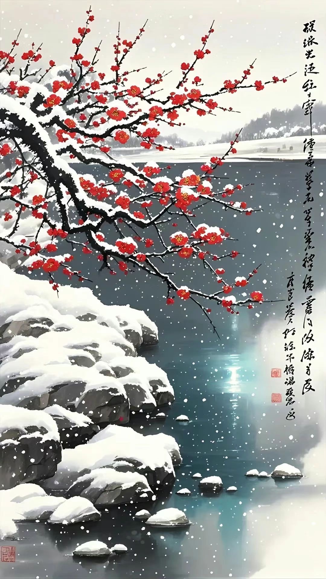 梅蕾犹羞含雪色