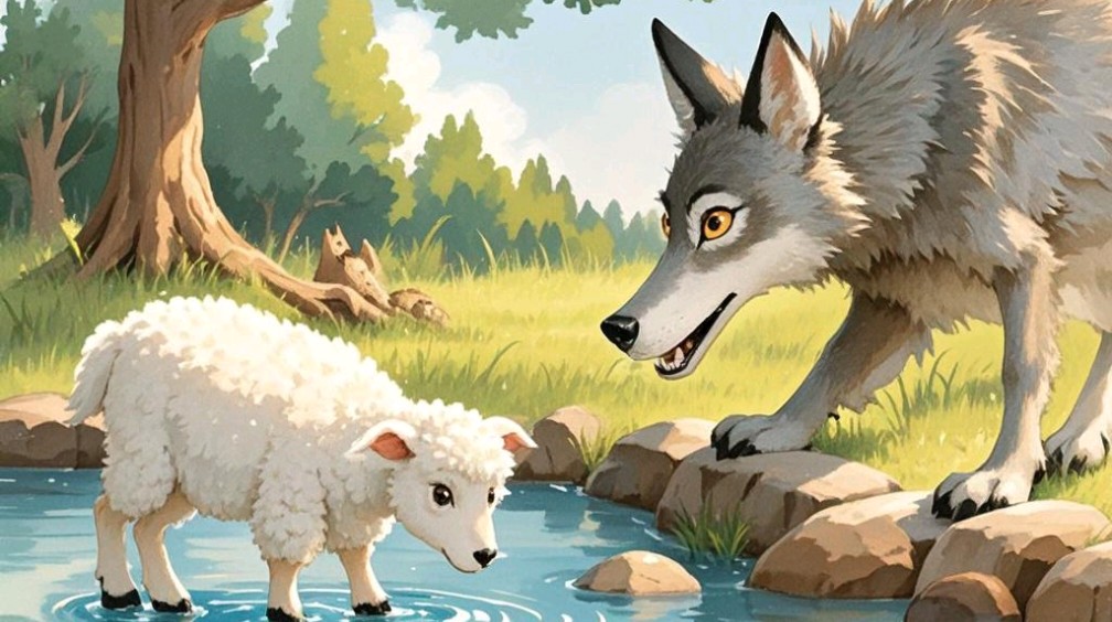 一只小羊在河边喝水,这时一只狼走了过来
