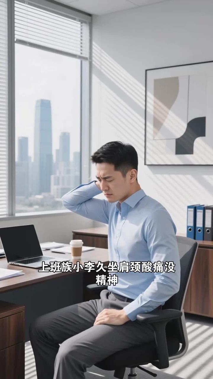 上班族揉肩颈 缓解疲劳 精神焕发