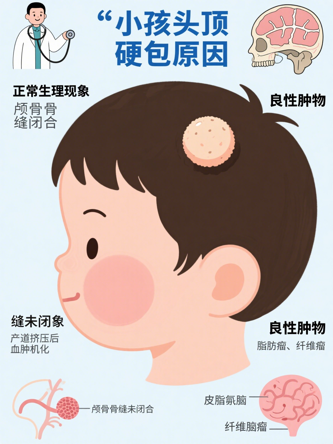 当家长发现小孩头顶有个硬包凸起且不痛时,往往会十分担忧