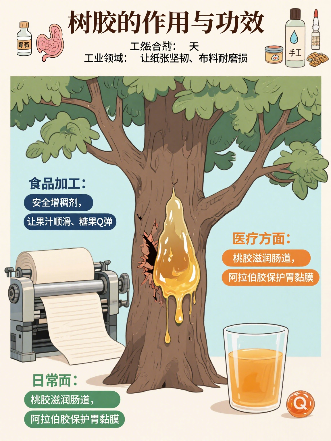 树胶的作用与功效 树胶是树木受伤后分泌的黏性物质,看似普通却藏着大