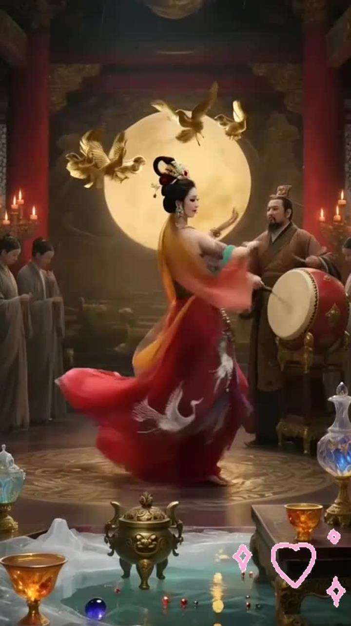 《霓裳羽衣曲》响起,杨玉环足尖轻点,水袖翻卷抖落珠翠