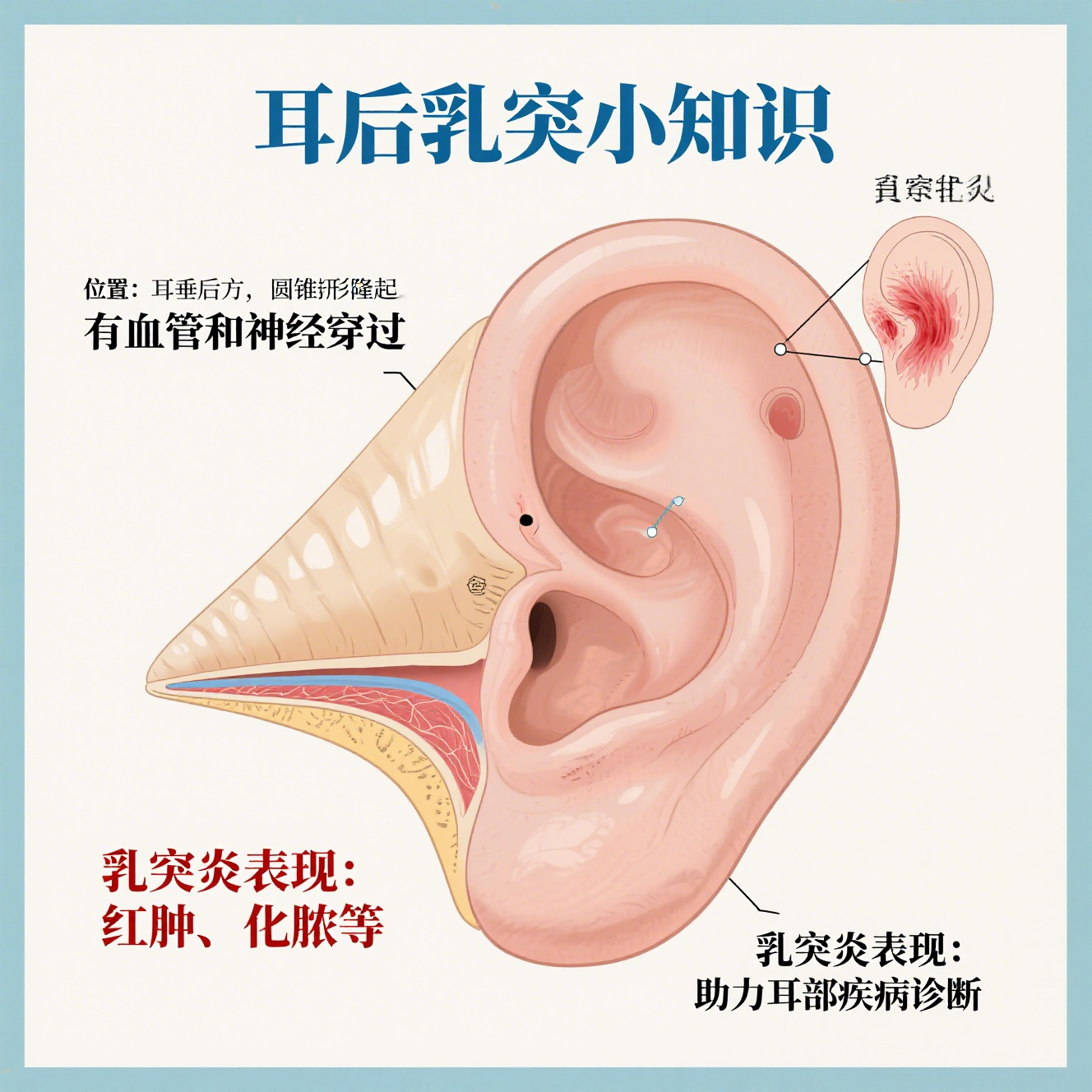 耳后乳突位置图片 耳后乳突,即颞骨乳突,是颞骨岩部后份肥厚的突起