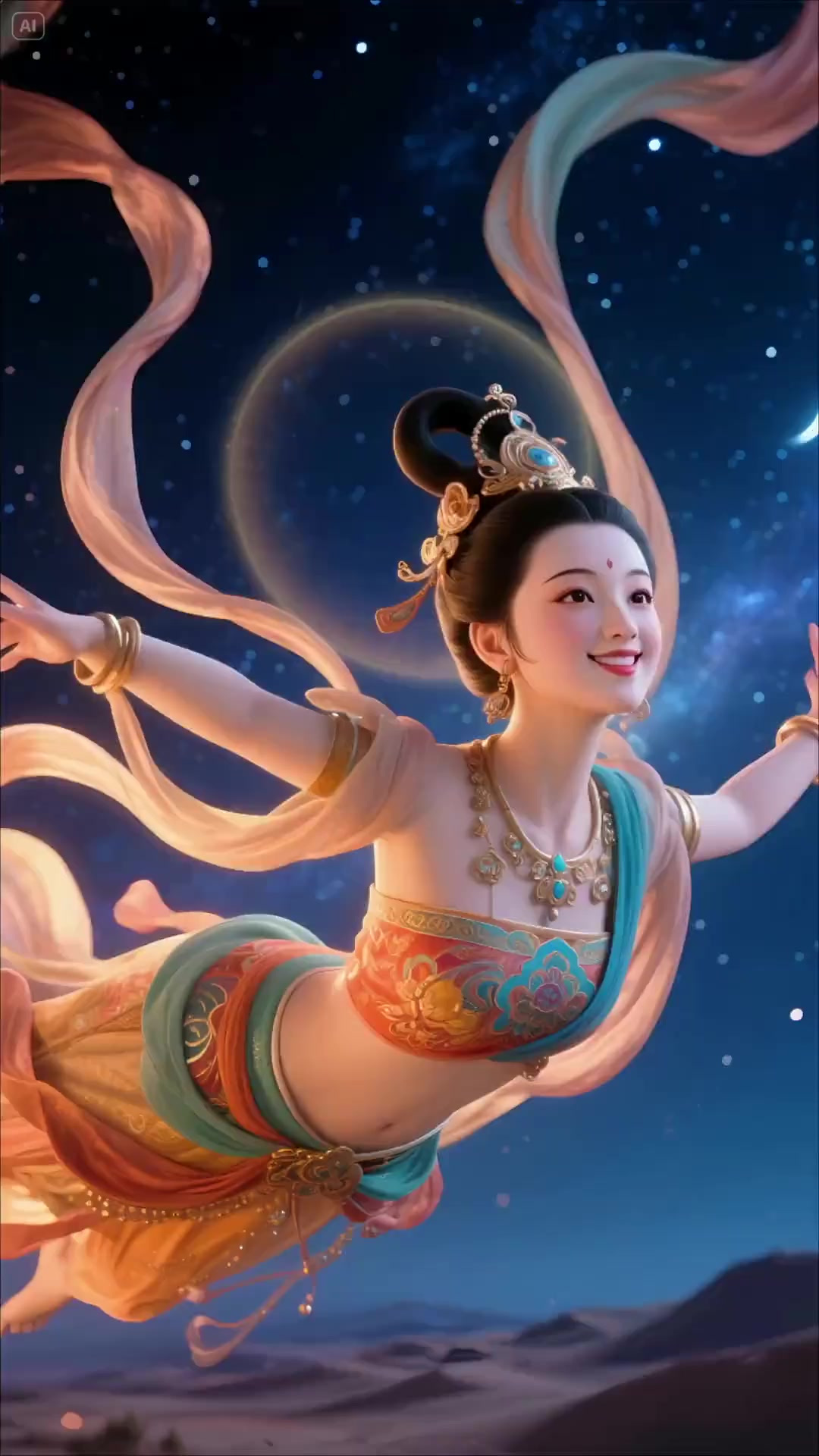 敦煌飞天重现!千年壁画仙女踏星河起舞,美翻了!