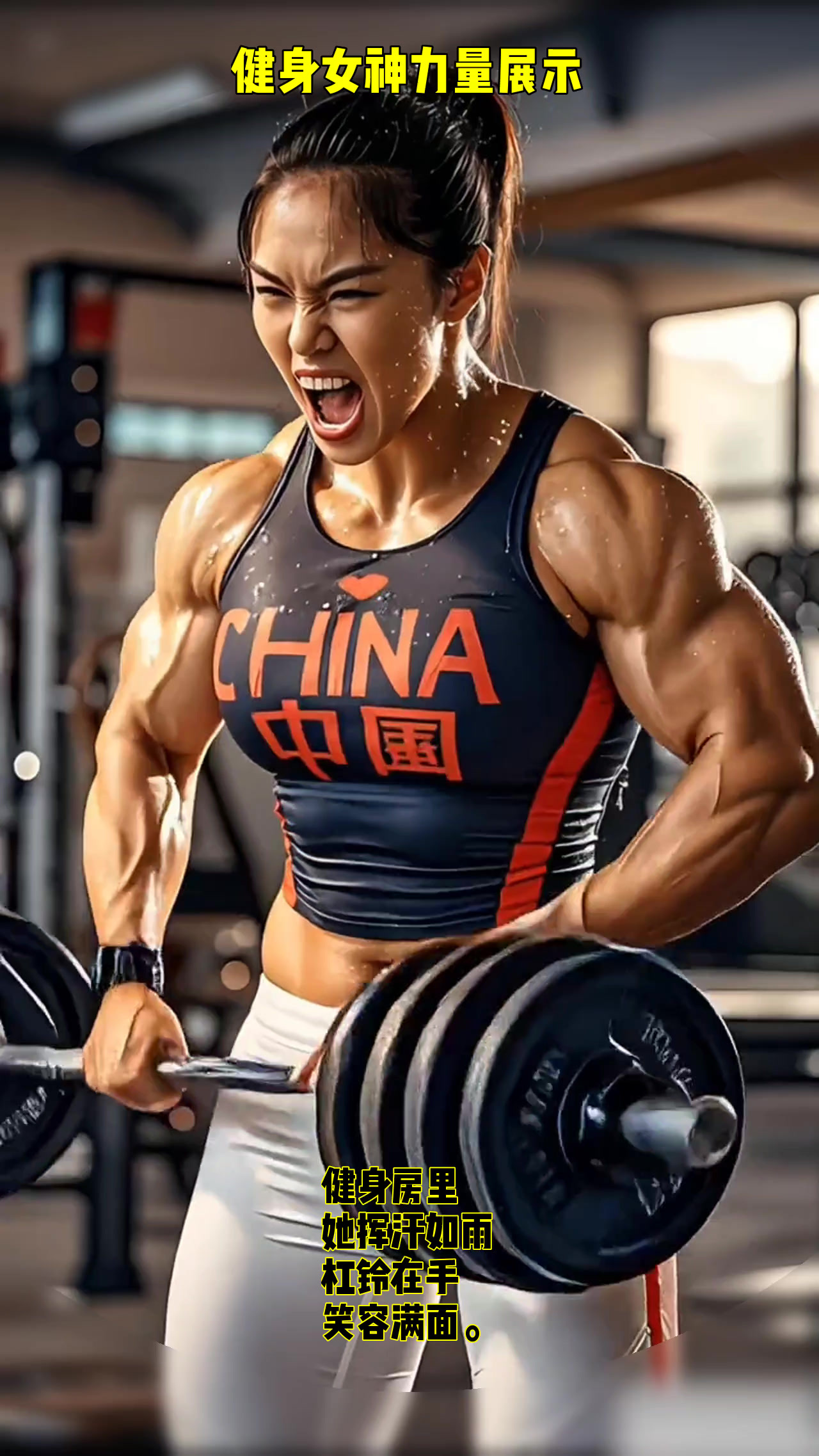 健身女神秀肌肉,汗水与力量的完美结合