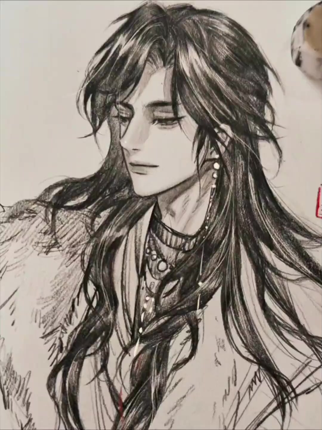 当观水月莫怨松风蓝果自动铅笔手绘手绘画画国风古风速写