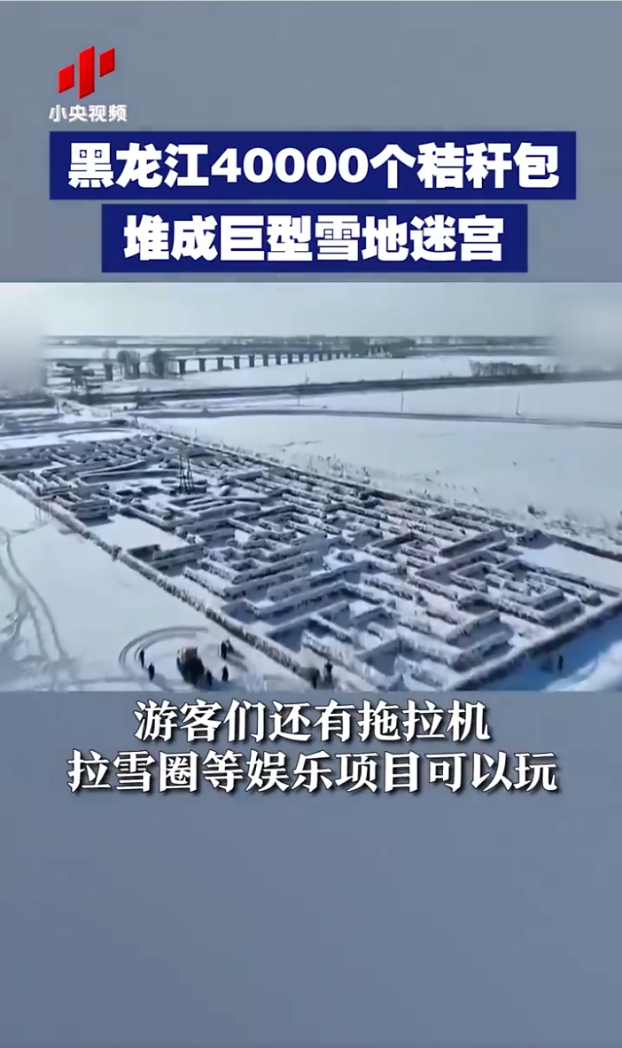 超级雪地秸秆迷宫有近百个岔路口】黑龙江铁力有个雪地迷宫,由40000
