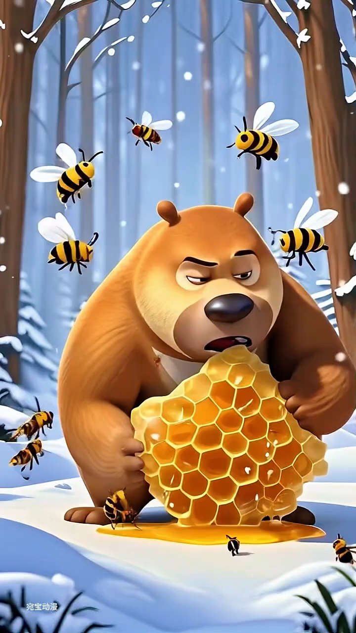 可怜的熊二吃蜂蜜被蜜蜂蜇了