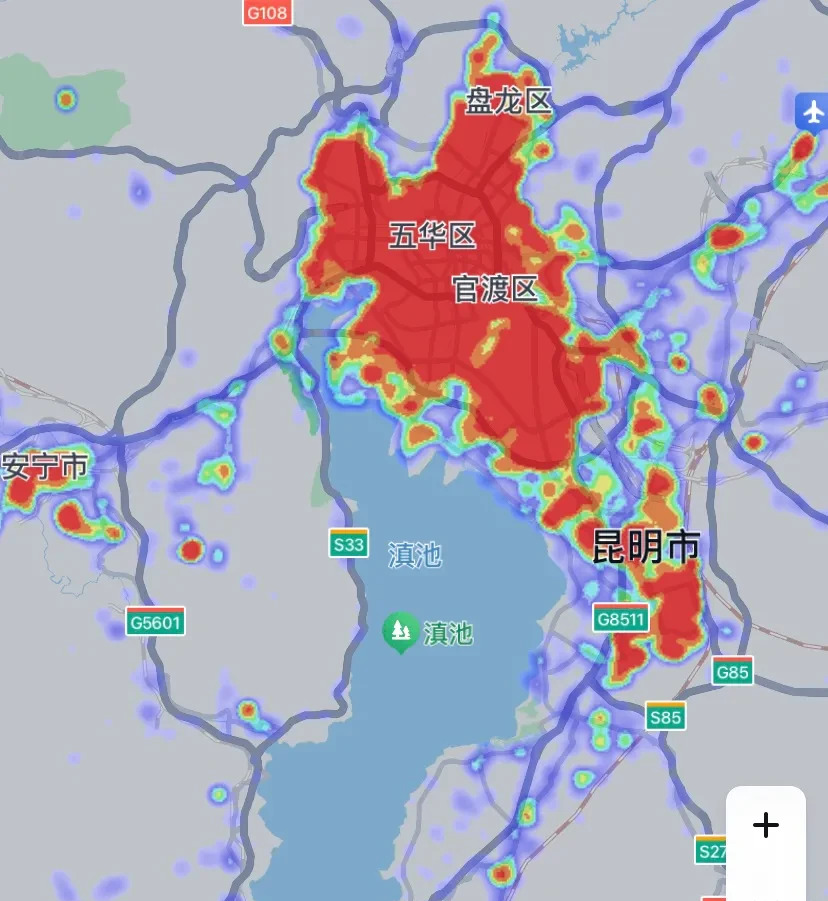 从昆明和贵阳的热力图看,说实话,感觉贵阳不比昆明小,无论是城市框架