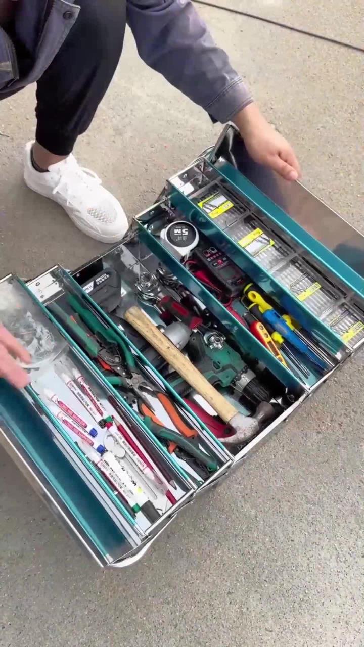 不锈钢三层折叠工具箱,收纳整齐,携带方便