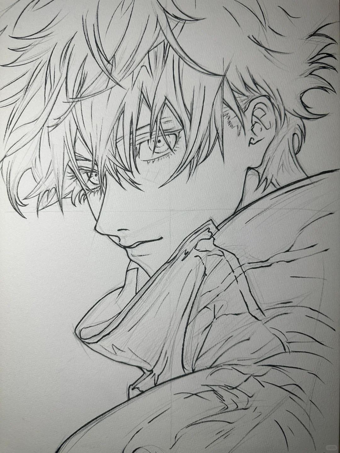 天上天下,唯我独尊的五条悟起稿绘画过程图 #绘画