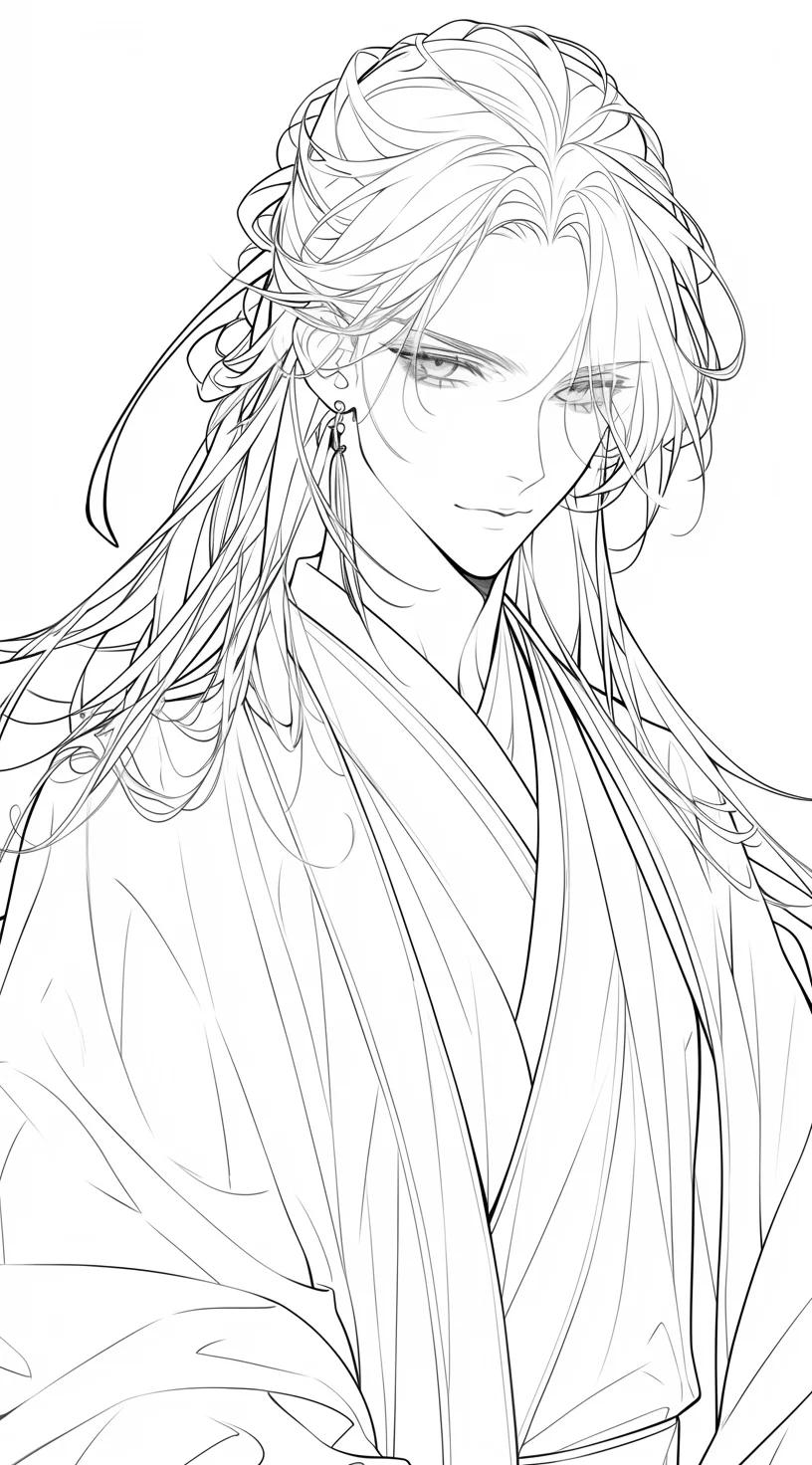 线稿分享|古风成男头像7 每日持续更新更多线稿图