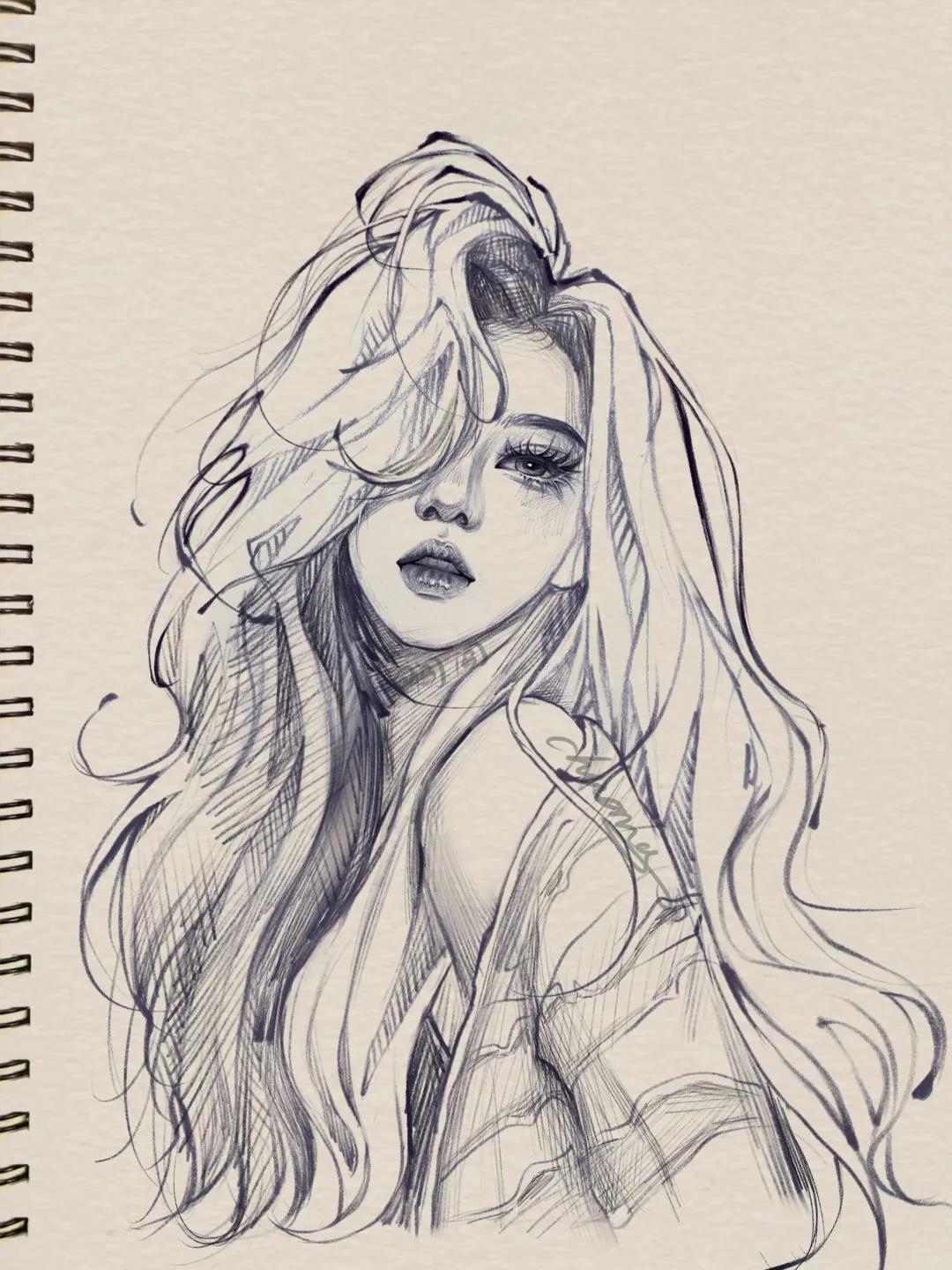 画初学少女铅笔画手绘女生铅笔画素描御姐手绘女孩铅笔画画画铅笔画