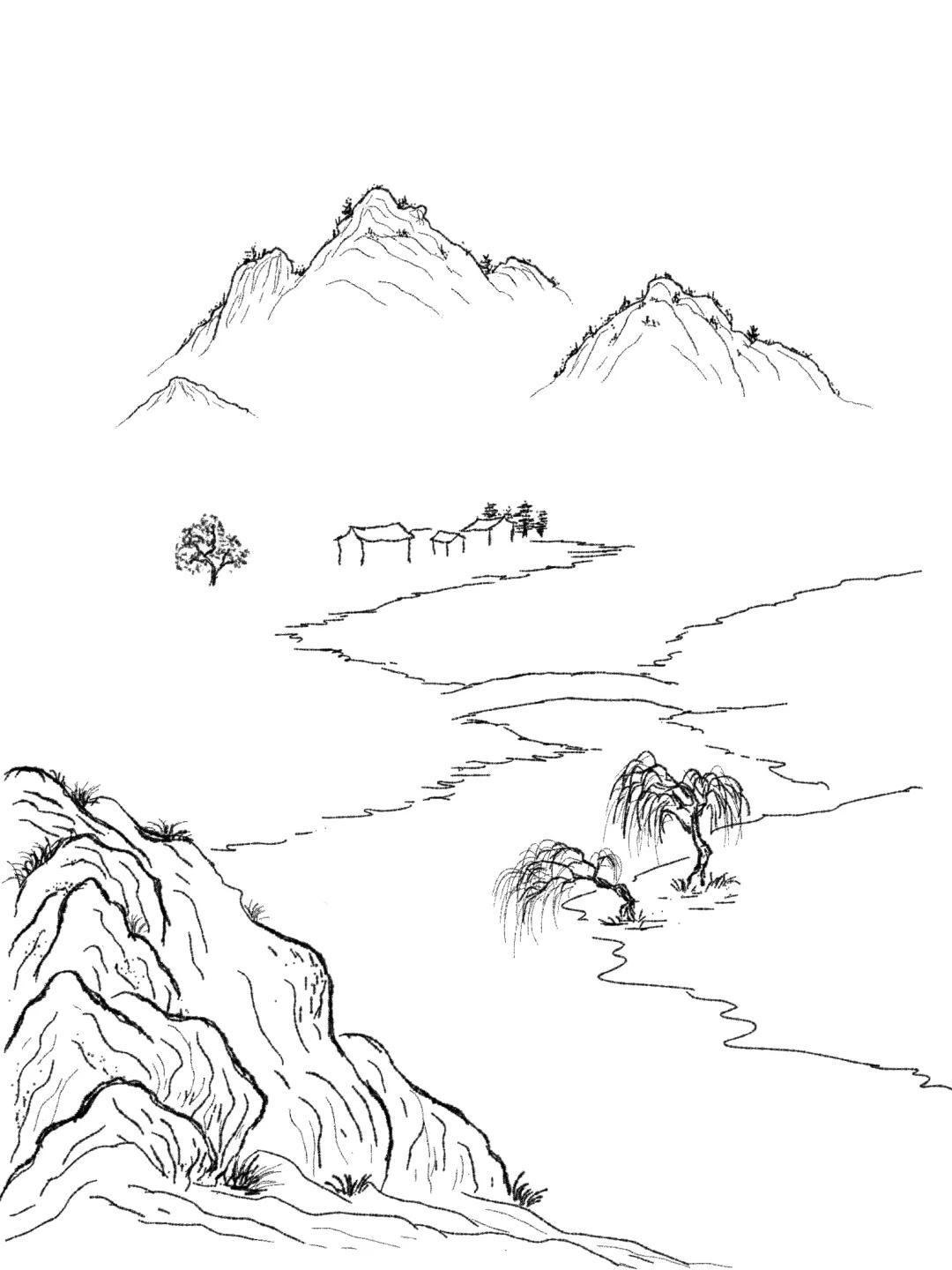 平板绘画:小桥流水人家 #山水画