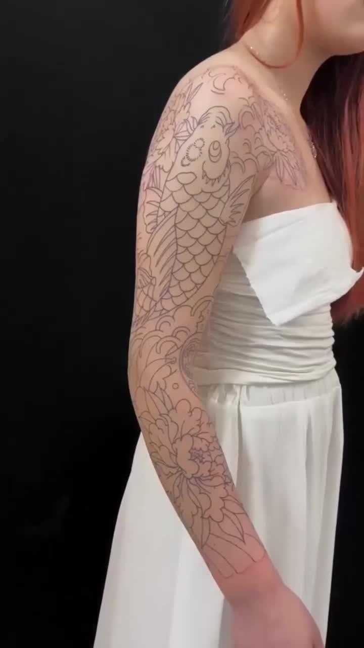 半甲接鲤鱼花臂