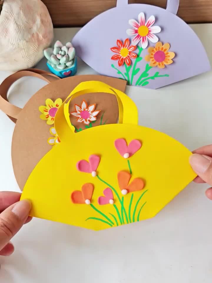 简单小手工 用圆形卡纸做漂亮的小花篮,简